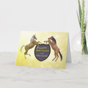 Girlfriend, a birthday card with rearing horses