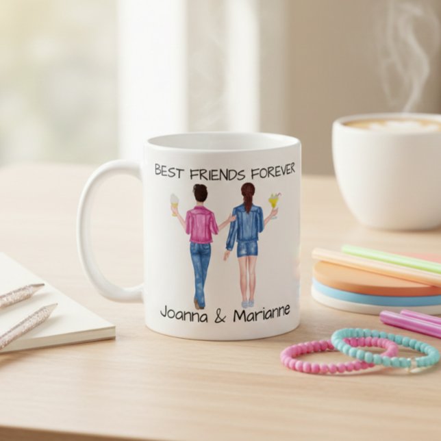Girlfriend Best Friends Brunette Custom Watercolor Coffee Mug (Creator Uploaded)