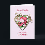 Girlfriend Birthday Antique Painted Roses Card<br><div class="desc">A romantic birthday card. A painting of roses is framed by an embellished golden heart. Give your girlfriend a birthday greeting with a beautiful painting of a bouquet of roses.</div>