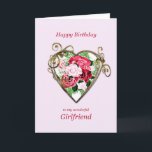 Girlfriend Birthday Antique Painted Roses Card<br><div class="desc">A romantic birthday card. A painting of roses is framed by an embellished golden heart. Give your girlfriend a birthday greeting with a beautiful painting of a bouquet of roses.</div>