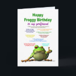 Girlfriend, Birthday, Frog Jokes Card<br><div class="desc">A funny birthday card for your girlfriend. Lots of really bad frog jokes. A cool frog puts his thumb up to show he likes the jokes. give a laugh as well as a cool birthday card.</div>
