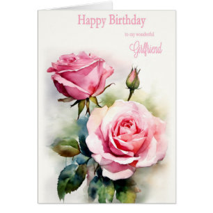 Girlfriend Birthday Roses Painted Watercolor