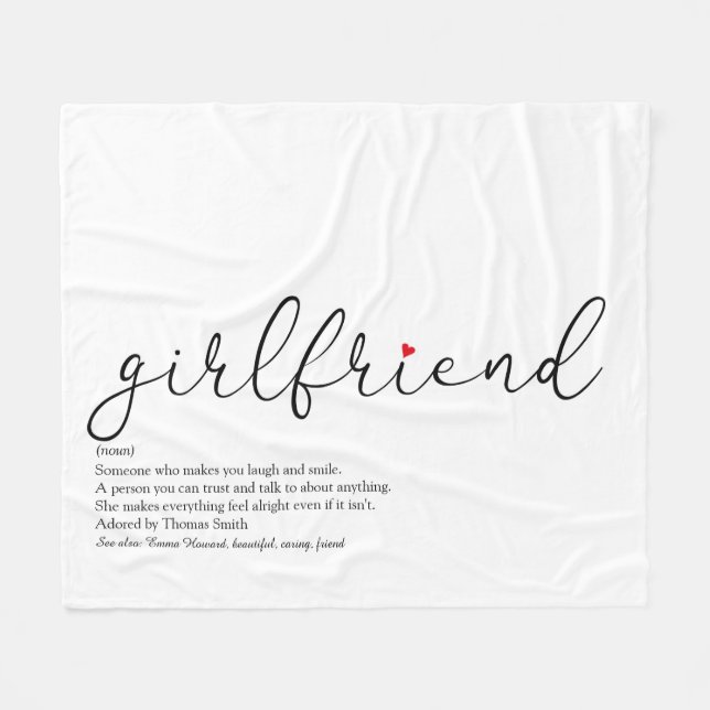 Girlfriend Definition Chic Script Red Love Heart Fleece Blanket (Front (Horizontal))