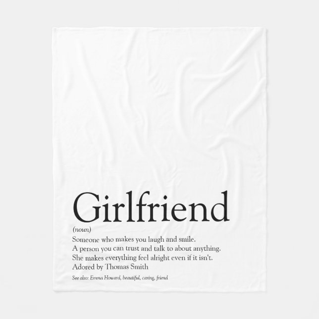 Girlfriend Definition Cool Fun Black and White Fleece Blanket (Front)