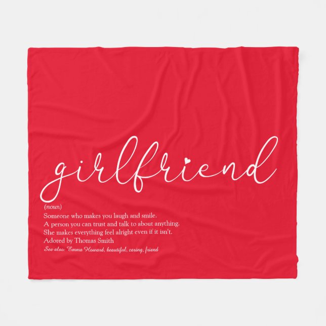 Girlfriend Definition Script Love Heart Red Fleece Blanket (Front (Horizontal))
