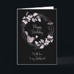 Girlfriend Happy Birthday Bird and Butterflies Card<br><div class="desc">Love to my Girlfriend happy birthday card,  complete with watercolor bird,  flowers and butterflies that stand out beautifully on a black background.</div>