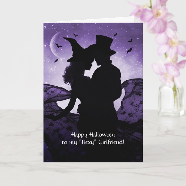 Girlfriend Happy Halloween Witch and Warlock  Card (Orchid)