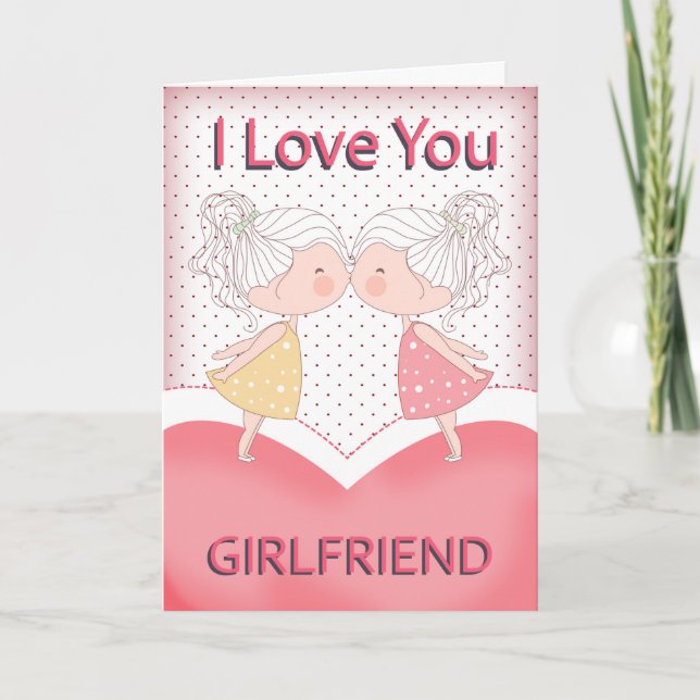 Girlfriend, Lesbian, Cute Kissing Couple Valentine Holiday Card (Front)