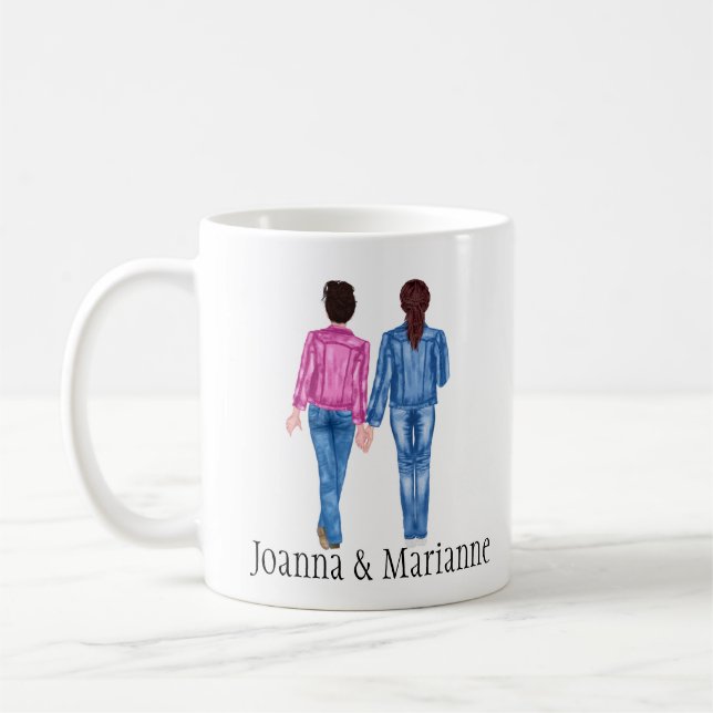 Girlfriend Mug Monogram Brunette Names Watercolor (Left)