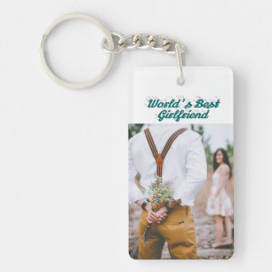 Girlfriend photo green script key ring