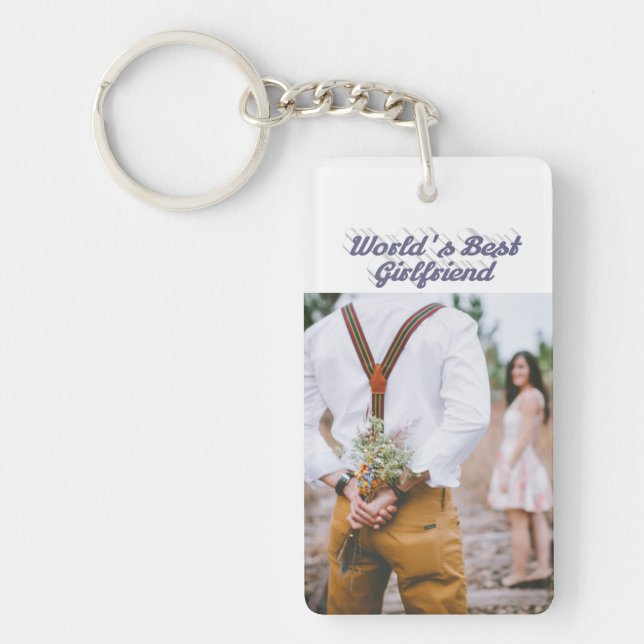 Girlfriend photo grey script  key ring (Front)