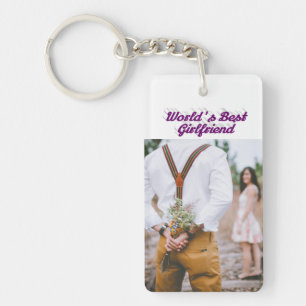 Girlfriend photo purple script key ring