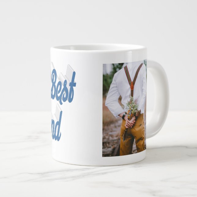 Girlfriend photo sea blue script large coffee mug (Front Right)