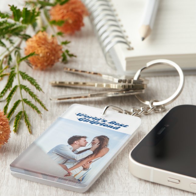 Girlfriend Photo sea blue typography   Key Ring (Front Right)