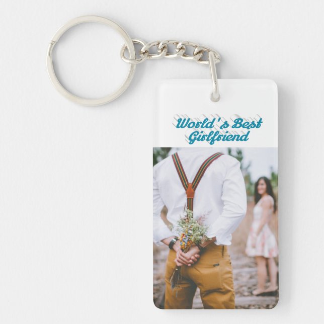 Girlfriend photo sky blue script   key ring (Front)