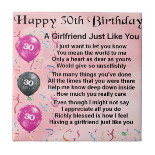Girlfriend poem - 30th birthday design tile
