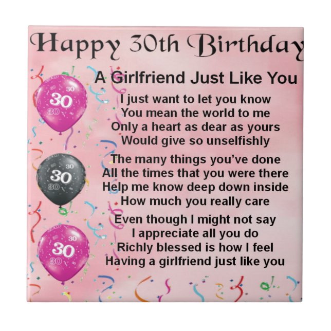 Girlfriend poem - 30th birthday design tile (Front)