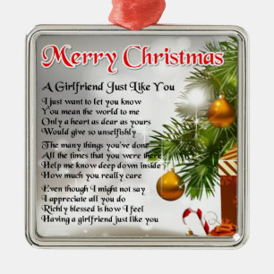 Girlfriend Poem - Christmas Design Metal Tree Decoration