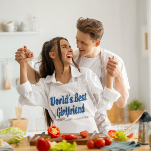 Girlfriend sea blue typography long apron