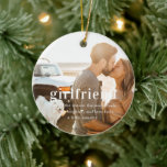 Girlfriend | Sentimental Photo Keepsake Christmas  Ceramic Tree Decoration<br><div class="desc">Capture and celebrate the warmth of your relationship this holiday season with our Girlfriend Sentimental Photo Keepsake Ceramic Ornament. This personalised ornament allows you to showcase a cherished photo of you and your girlfriend, making it the perfect gift to remind her of your special memories together. Crafted from high-quality ceramic,...</div>