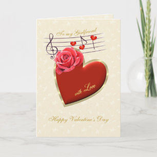 Girlfriend Valentine card - Music, Heart and Rose