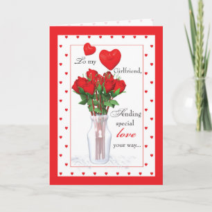 Girlfriend Valentine's Day Red Roses Hearts Holiday Card
