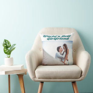 Girlfriend with green typography photo cushion