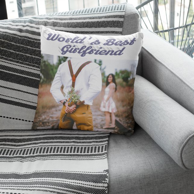 Girlfriend with grey script photo cushion (Creator Uploaded)
