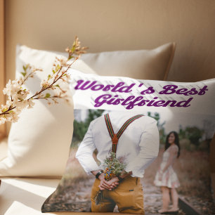 Girlfriend with purple script photo cushion