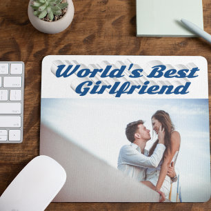 Girlfriend with sea blue typography photo mouse mat