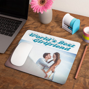 Girlfriend with sky blue typography photo mouse mat