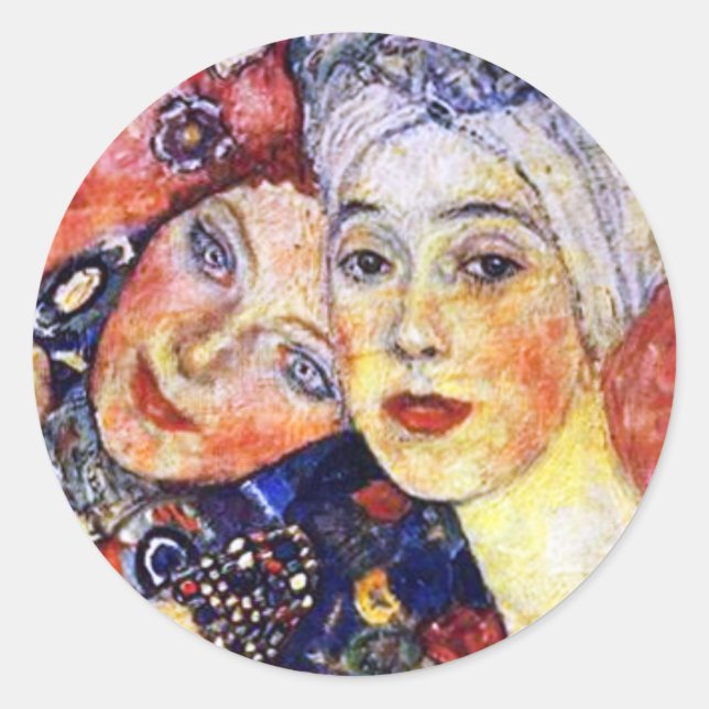 Girlfriends by Gustav Klimt Round Sticker (Front)