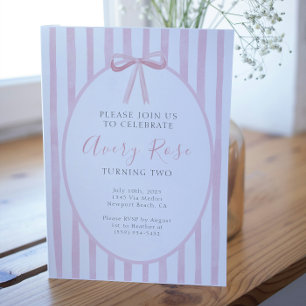 Girlie Bow 1st 2nd 3rd Birthday Elegant Minimalist Invitation