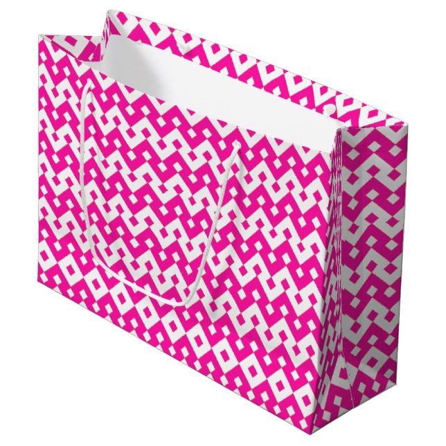 Girlie Candy Pink and White Zigzags Large Gift Bag (Front Angled)