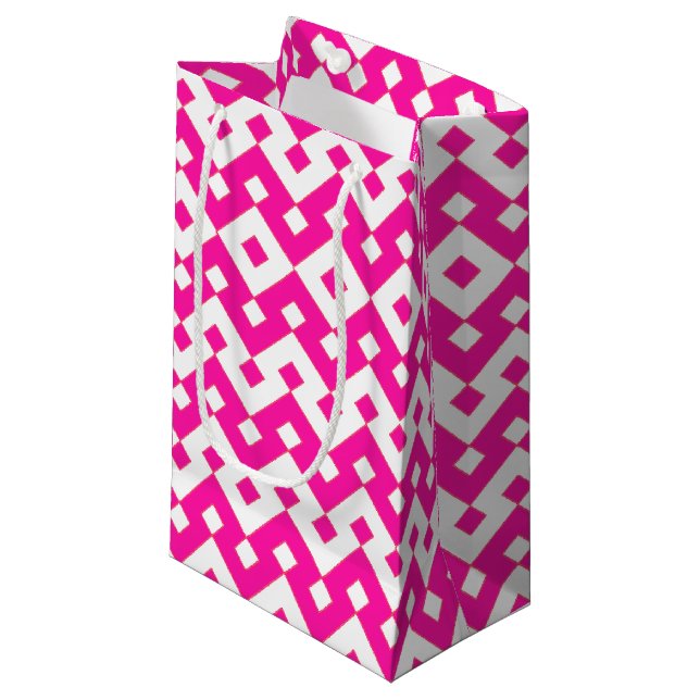 Girlie Candy Pink and White Zigzags Small Gift Bag (Front Angled)
