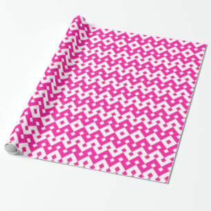Girlie Candy Pink, White Geometric Wrapping Paper
