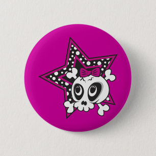 Girlie Emo Skull 6 Cm Round Badge