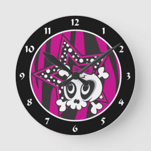 Girlie Emo Skull Round Clock