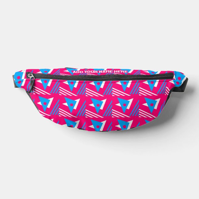 Girlie Pink Abstract Geometric Custom Name Bum Bags (Lay Down)