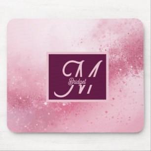 Girlie Pink Feminine abstract marble Sparkle Dust Mouse Mat