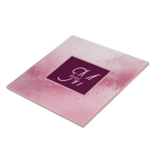 Girlie Pink Feminine abstract marble Sparkle Dust Tile