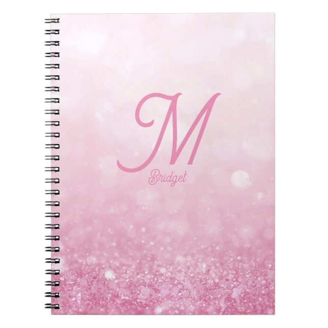 Girlie Pink Feminine Glitter Abstract gradient  Notebook (Front)