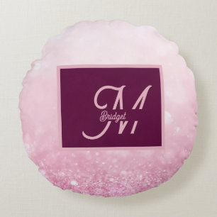 Girlie Pink Feminine Glitter Abstract gradient Round Cushion