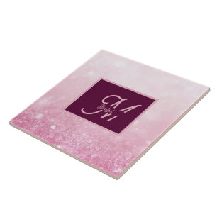 Girlie Pink Feminine Glitter Abstract gradient Tile