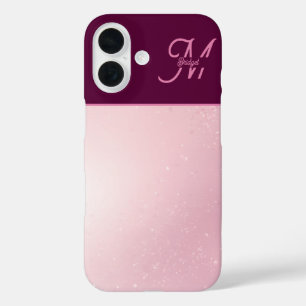 Girlie Pink Feminine Soft Sparkle Ombre monogram iPhone 16 Case