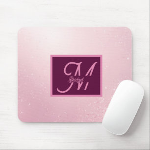 Girlie Pink Feminine Soft Sparkle Ombre monogram Mouse Mat