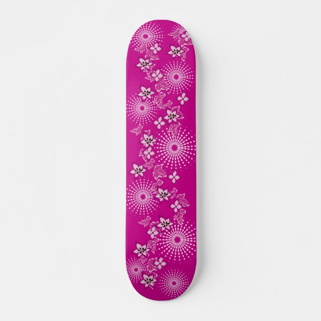 Girlie Pink Flowers Skateboard (Front)
