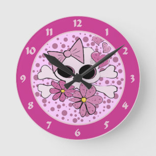 Girlie Punk Skull Round Clock