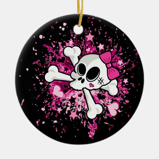 Girlie Skull Ceramic Tree Decoration (Front)