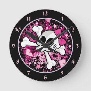 Girlie Skull Round Clock